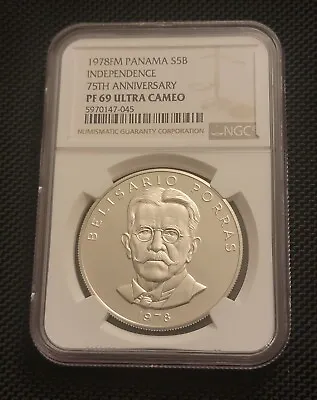 1978 Panama Silver 5 Balboas Independence Anniv Ngc Pf 69 Ultra Cameo  • $99.99