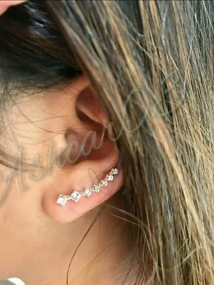 Silver Crystal Ear Vine Bar Sweep Up The Ear Pin Cuff Crawlers Climber Earrings • $11.99