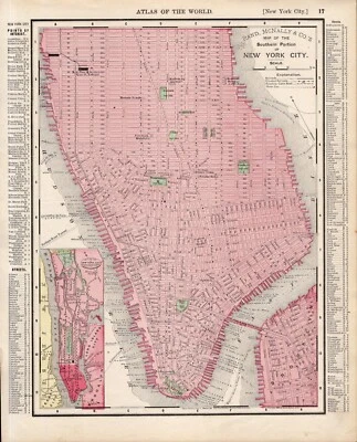 £20.28 • Buy 1895 Antique Manhattan City Map New York City Street Map Gallery Wall Decor 1011