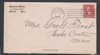 Usa 1902 Mansion House Hotel Cover Milford To Newton Centre Massachusetts • $4.99