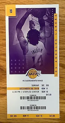 1 LA Lakers Vs Sacramento Kings 12/30/18 Ticket Stub Section 305 Row 11 Seat 10 • $5