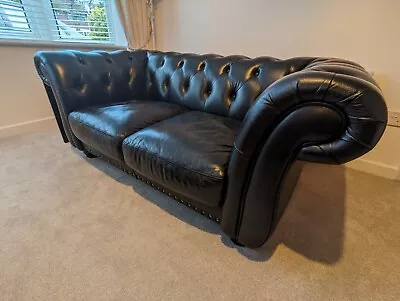 2 X 2 Seater Sofas Leather Chesterfield Style Premium Leather In Black Excellent • £950