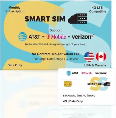 SmartSim Prepaid SIM Card 4G LTE Support AT&T T-Mobile And Verizon... • $6.99