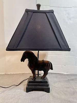 Black Brown Majestic Horse Table Lamp With Vintage Equestrian Black Lamp Shade • $50