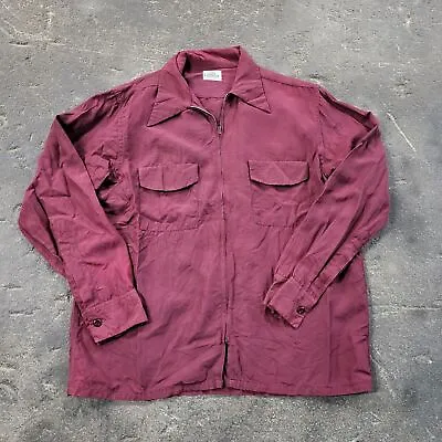 Vintage 60s Campus Shirt Size M USA Red Burgundy Full Zip Gabardine Pocket Work • $136.47