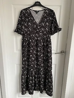 Ladies Black/Brown MISS SELFRIDGE Short Frill Sleeve V Neck Dress  -Size 8 • $11.13