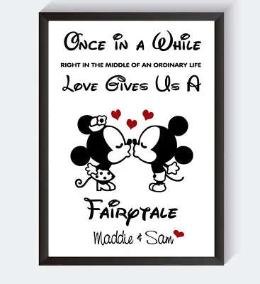 £4.99 • Buy Personalised Valentines Gifts Mickey & Minnie Couple Disney Print For Him Her