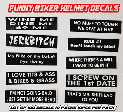 BLACK & WHITE FUNNY MOTORCYCLE HELMET BIKER DECALS STICKERS LOT OF 100  Style6 • $10