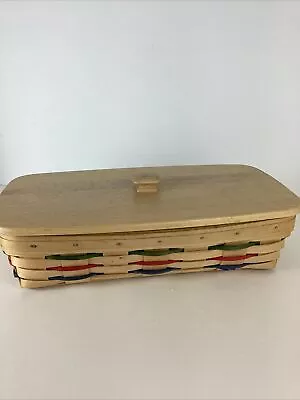 VTG Longaberger 1999 Bread Basket With Cotton Liner And Wood Lid 14 1/2”x 7 1/2” • $49.95