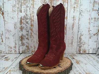 Vintage ACME Women's 6 M Cowboy Boots Suede Red Burgandy 60s 70s Boho Hippie • $58.88