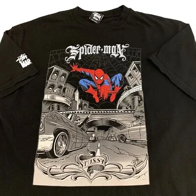 NWT 2011 Stussy  Marvel Comics  Mister Cartoon Spiderman Shirt XXL Supreme Black • $299