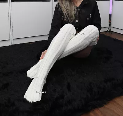 Long Soft Cozy Cable Knit Thigh High Boot Socks Womens OTK Over Knee School Girl • $13.99