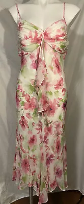 90s Y2k Silk Dress By Sangria Sz 12 Pink Green Floral • $29.99