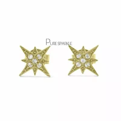 14K Gold 0.12 Ct. Lab-Created Diamond Starburst Minimalist Earrings Fine Jewelry • $239