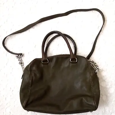 Michael Kors Purse Crossbody Domed Satchel Army Green Leather Large Pocketbook • $22.99