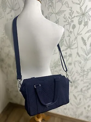 Vera Bradley Navy Blue Microfiber Iconic 100 Handbag Shoulder Bag Retired  • $60