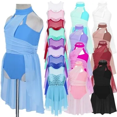 UK Girls Ballet Lyrical Dance Dress Contemporary Dancewear Sequins Dance Costume • £3.82