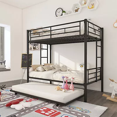 Twin Over Twin Metal Bunk Bed With Trundle Can Be Converted Into 2 Twin Beds • $288.99