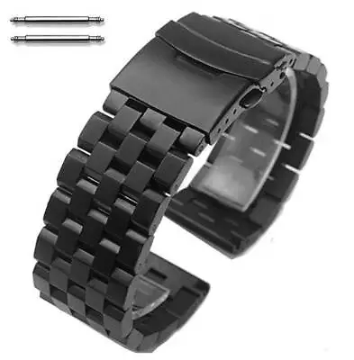 Black PVD SS Steel Metal Watch Band Strap Bracelet Double Locking Buckle #5052 • $29.95