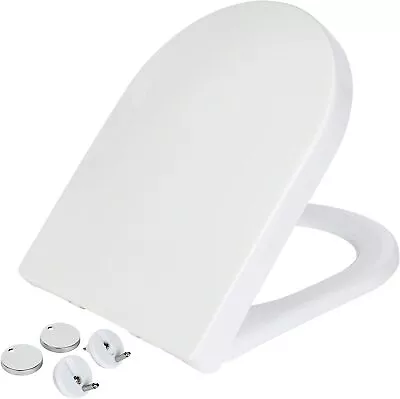 Luxury D Shape Heavy Duty Soft Close Toilet Bathroom Seat With Top Fixing Hinges • £12.95