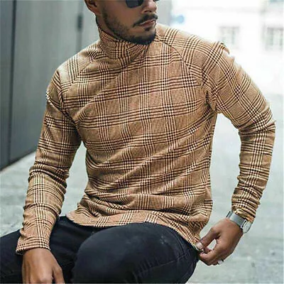 Mens Winter Warm Turtle Neck Striped Jumper Pullover Men Plus Size Slim Sweater • $16.49