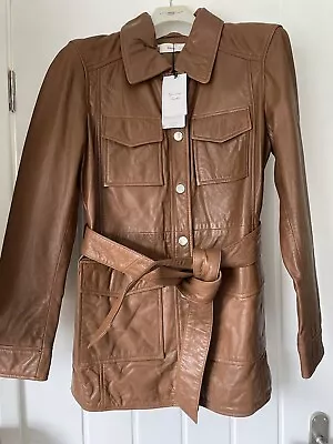 Mango Brown / Tan Real Leather Shirt Jacket With Belt Size S Small BNWT • £35