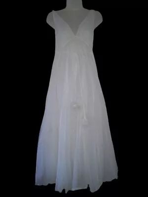 Vintage 60s INTIME Sheer White Chiffon Grand Sweep Nightgown Marabou Pom Pom M • $189.99