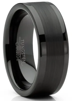 Mens Tungsten Ring Black Wedding Band High-Polish Comfort-fit 8MM • $24.89