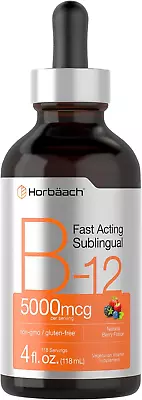 Vitamin B-12 5000mcg Fast-Acting Sublingual Liquid 4oz NonGMO No Gluten Horbaach • $14.75