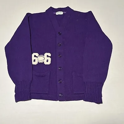 Vintage 60s Letterman Varsity Cardigan Sweater Football Purple Small Imperial • $50