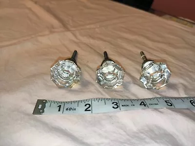 3 - Vintage Hexagon Glass Door Knobs W/ Hardware Drawer Cabinet Handle Pulls • $16.95