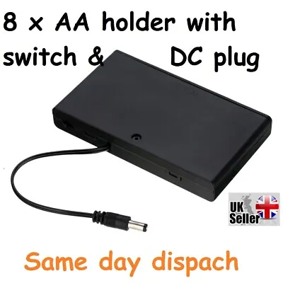 8 X AA Battery Holder 12V Storage Case Box Switch Wire W DC 2.1mmx5.5mm Plug UK • £7.99