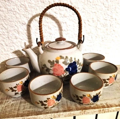 Service à Thé En Grès Floral - Années 70 - Complet Et Parfait état