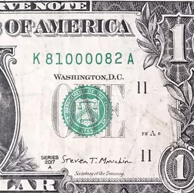 K 81000082 A : Quad Zeros 0 's In A Row $1 Dollar Bill Fancy Serial Number • $9.99