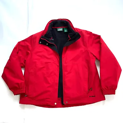 LL Bean 3 In 1 Sweater Fleece Jacket Womens Sz XL Red Black Polyester Nylon Hood • $34.99