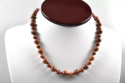 Vtg 16  Genuine Red Malachite & Black Jet Gemstone Beaded Necklace • $28
