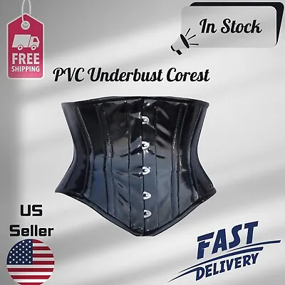 Underbust PVC Shinny Corset Waist Trainer Cincher Black  Body Shapewear • $34.99