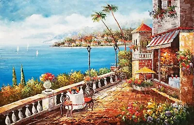 Mediterranean Café  #1  24x36 100% Hand Painted Oil Painting On Canvas  • $59.99