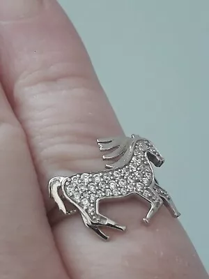 Sterling Silver Cubic Zirconia Unicorn Shaped Ring Size L • £12