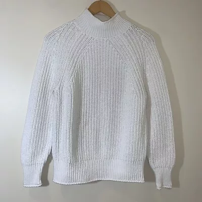 J Crew Sweater Womens Small White Chunky Fishermans Mock Neck Cotton Coastal • $35