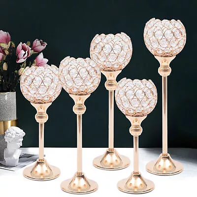 Glass Crystal Candle Holders 5-Piece Set Tealight Goblet Candle Holder Gold New • $26.60