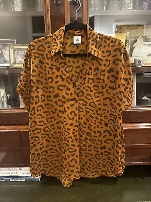 CABI Replay Top Womens Size Medium Brown Leopard Print Short Sleeve Rayon Blouse • $6