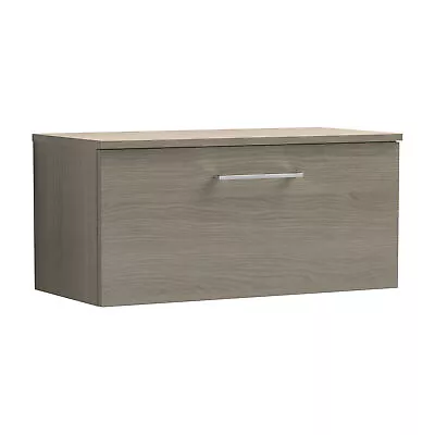 Nuie Arno Wall Hung 1-Drawer Vanity Unit & Worktop 800mm - Solace Oak Woodgrain • £179.95