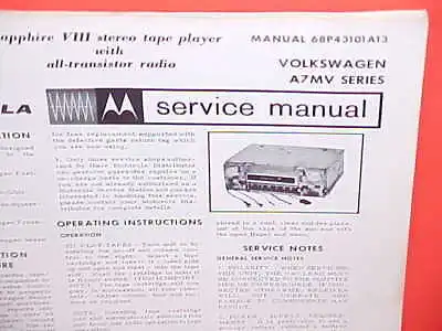 1967 Volkswagen Karmann Ghia Beetle Motorola 8-track/am Radio Service Manual 67 • $19.99