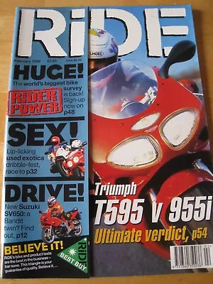 RIDE MAGAZINE FEB 1999 USED EXOTICA SUZUKI SV650 TRIUMPH T595 V 955i • $7.45