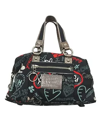 Coach Women's Handbag Poppy Graffiti Silver Hardware 16200 Black Pre-owned H9.1 • $129