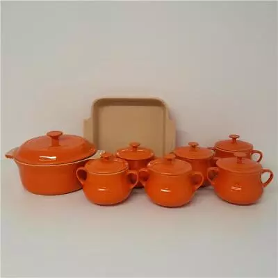 Le Creuset Stoneware Orange Casserole/Soup Set Kitchenware 8pc 11/11 & 11/12 • £29.99