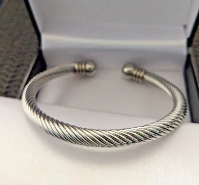 Mens Stainless Steel Silver Chunky Twisted Rope Torque Bangle Gift For Him • £21.99