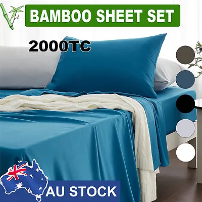 $34.82 • Buy 4Pcs Ultra Soft Cooling Bamboo Sheet Set 2000TC Fitted Sheet Queen King Single