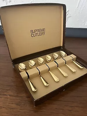 6 Demitasse Spoons CAPCO Stainless Gold Tone Espresso Tea Supreme Cutlery Box • $21.99